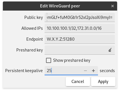 WireGuard peer properties
